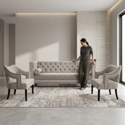 Beige Chesterfield Sofagarnitur Polster Sitz Garnituren 3tlg Set Gruppe
