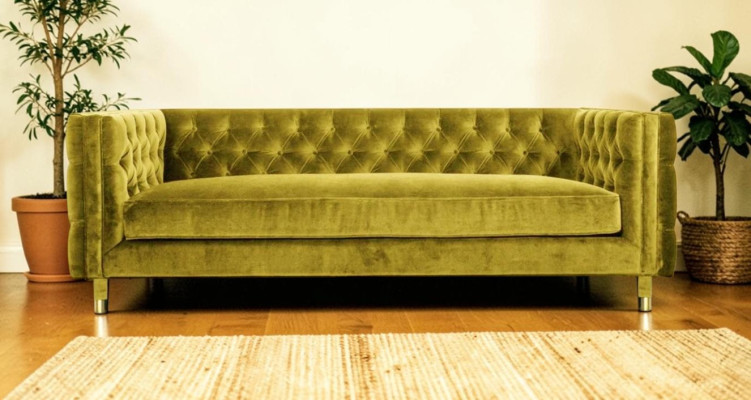 Gelber Chesterfield 4 Sitzer Sofa Luxus Design Möbel Textil Stoff Couchen Gelbe Sofas