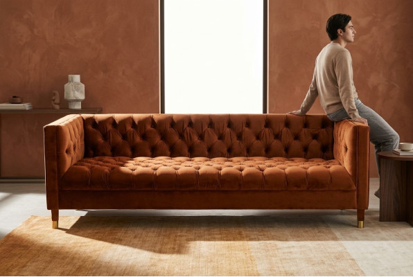 OrangesSofa Chesterfield Couch Textil Stoff Couchen Luxus Möbel 4-Sitzer
