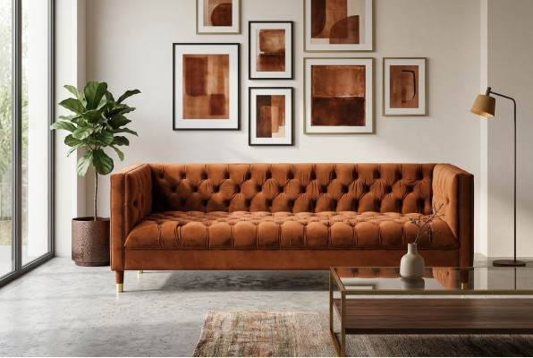 OrangesSofa Chesterfield Couch Textil Stoff Couchen Luxus Möbel 4-Sitzer
