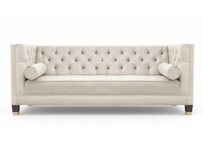Luxus Beige Chesterfield Samt Dreisitzer Polster Möbel Hotel Wohnzimmer Praxis