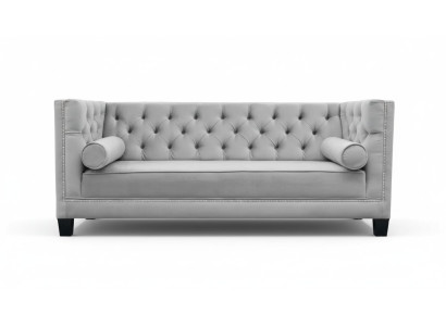 Luxus Grau Chesterfield Samt Dreisitzer Polster Möbel Hotel Wohnzimmer Praxis