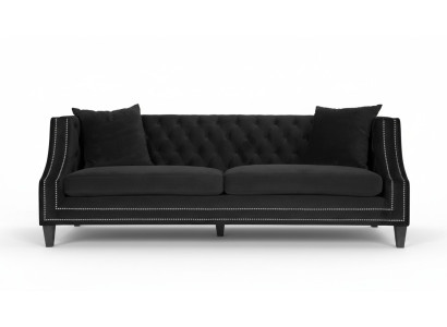Luxus Schwarze Stoffcouch Dreisitzer Polster Möbel Hotel Wohnzimmer Praxis Samt
