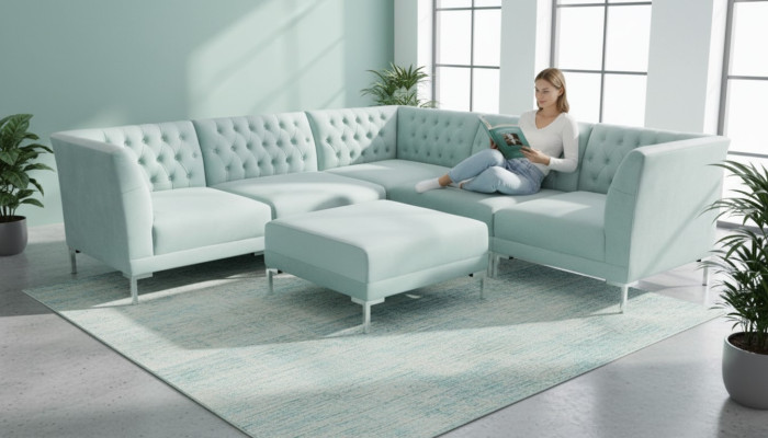 Turkis Blaue Eckcouch wohnzimmer Stil Möbel Chesterfield Landhaus Garnitur 2tlg.