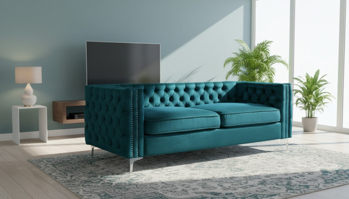turkis chesterfield couch luxus samt stoff couchen sofa set knöpfe polster neu