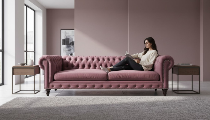 Chesterfield Kreative Möbel Textil Stoff Rosa Sofa Wohnzimmer Modern Dreisitzer