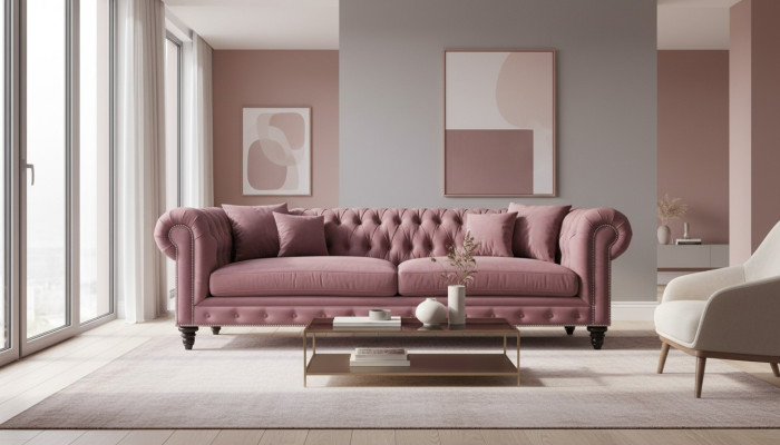 Chesterfield Kreative Möbel Textil Stoff Rosa Sofa Wohnzimmer Modern Dreisitzer