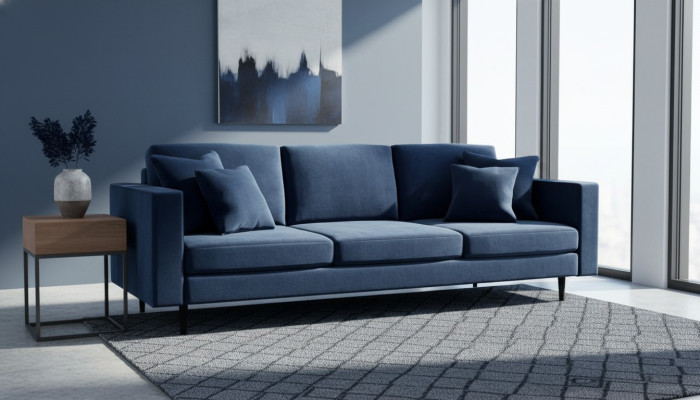 Blau Viersitzer Stoff Wohnzimmer Design Couchen Polster Sofa Sofas Samt Couchen