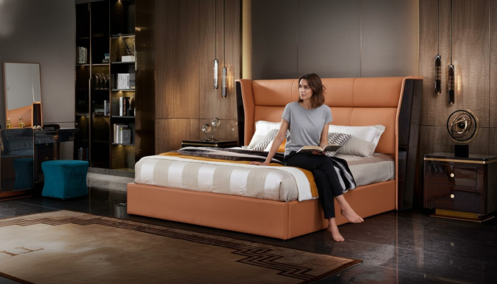 Leder Bett Schlafzimmer Möbel Design Gruppe 3tlg. Set 2x Nachttische