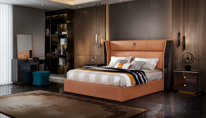 Leder Bett Schlafzimmer Möbel Design Gruppe 3tlg. Set 2x Nachttische