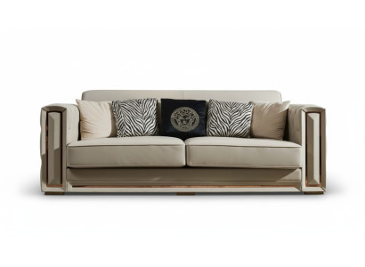 Chesterfield Sofa Beige Leder Luxus Wohnzimmer Design Couchen Polster