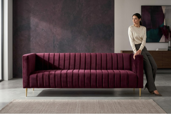 Burgund Sofa Dreisitzer Stoff Wohnzimmer Design Couchen Polster Modern Bordaux