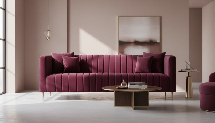 Burgund Sofa Dreisitzer Stoff Wohnzimmer Design Couchen Polster Modern Bordaux