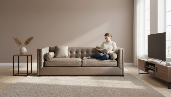 Braun Dreisitzer Stoff Wohnzimmer Polster Sofa Sofas Chesterfield Design Couchen