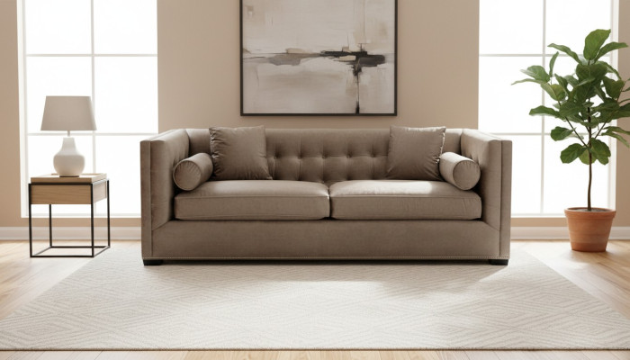 Braun Dreisitzer Stoff Wohnzimmer Polster Sofa Sofas Chesterfield Design Couchen