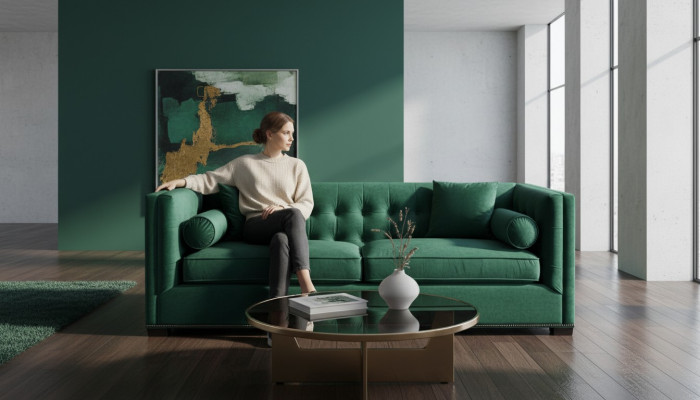 Chesterfield Grün Stoff Wohnzimmer Couchen Polster Sofa Sofas Couch Dreisitzer