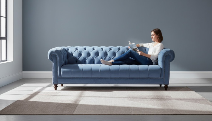 Hellblau Dreisitzer Stoff Chesterfield Design Couchen Polster Sofas Original Neu