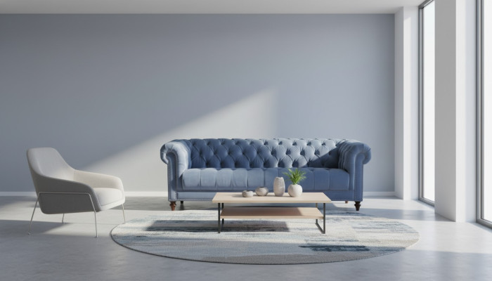 Hellblau Dreisitzer Stoff Chesterfield Design Couchen Polster Sofas Original Neu