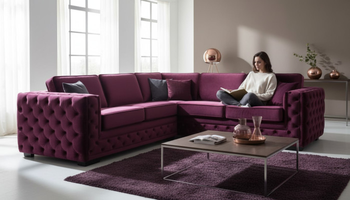 Burgund Ecksofa Chesterfield Samt Stoff Möbel Neu Wohnzimmer Modern Design Sofa