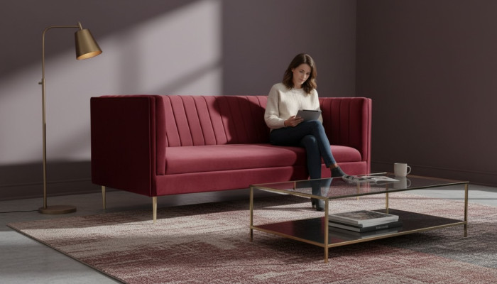 Bordaux rot Luxus Couch Polster sofa burgund zweisitzer sofas couchen wohnzimmer