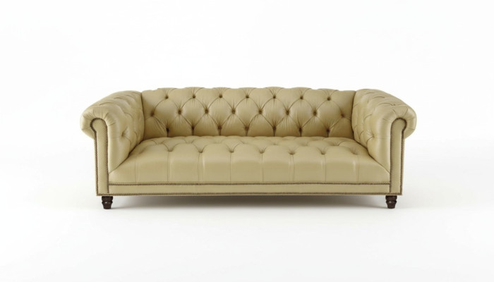Beige Dreisitzer Leder Chesterfield Wohnzimmer Modern Design Couchen Sofa Neu