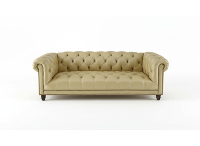 Beige Dreisitzer Leder Chesterfield Wohnzimmer Modern Design Couchen Sofa Neu