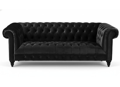 Schwarze Samt Couch Luxus Polster Chesterfield Möbel Sofa mit Knöpfen Dreisitzer