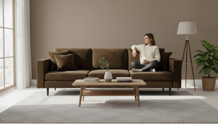 Braun Viersitzer Sofa Stoff Wohnzimmer Design Couchen Polster Sofas Neu Kreative