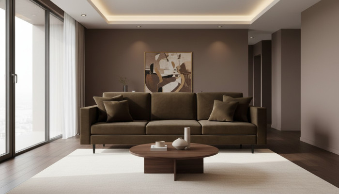 Braun Viersitzer Sofa Stoff Wohnzimmer Design Couchen Polster Sofas Neu Kreative