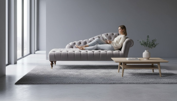 Chaiselongue Klassische Möbel Beige Wohnzimmer Sofa Stoff Chesterfield