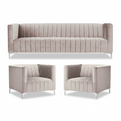 Beige Sofagarnitur Chesterfield Möbel Modern Design Textil Wohnzimmer Couchen