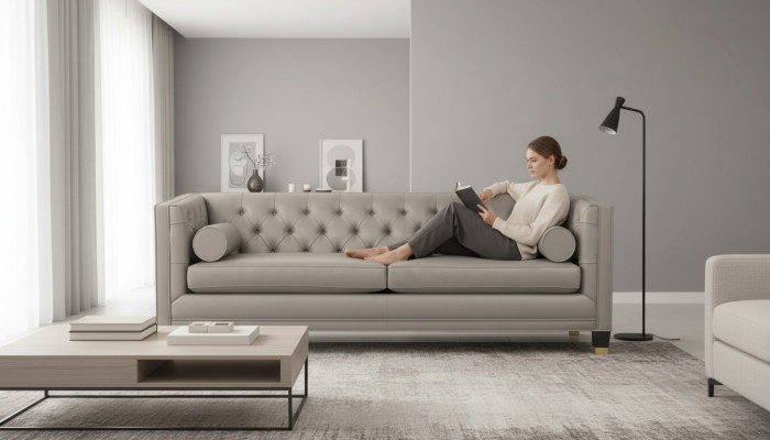 Taupe Dreisitzer Chesterfield Modern Design Couchen Leder Sofa Stoff Möbel Neu