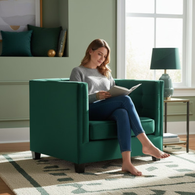 Sessel Chesterfield Wohnzimmer Modern Textil Stoff Grün Kreative Möbel Neu