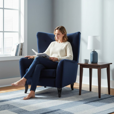 Sessel Textil Stoff Chesterfield Samt Möbel Wohnzimmer Moderne Couchen Blau