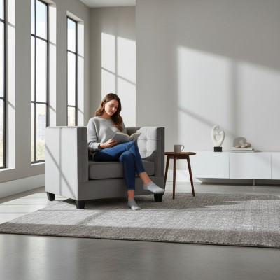 Sessel Chesterfield Textil Stoff Grau Neu Wohnzimmer Modern Kreative
