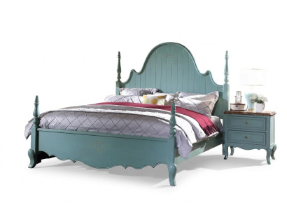 Landhaus Schlafzimmer Blau Bett Holz Klassische Möbel Betten 180x200cm Set Neu