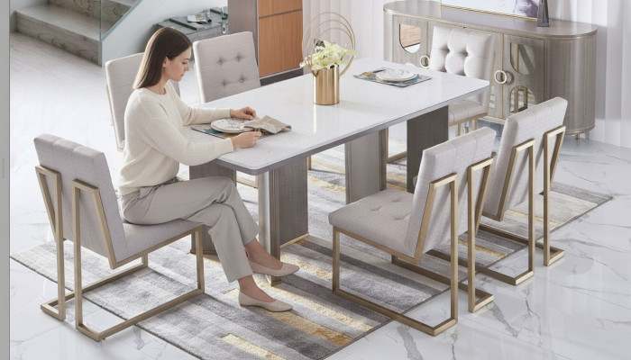 Designer Ess Zimmer Stuhl Set Metall Textil Sessel 6x Lounge Stühle