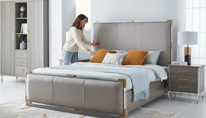 Bett Nachttisch Kommode 4 tlg. Schlafzimmer Deko Set Design Modern Luxus