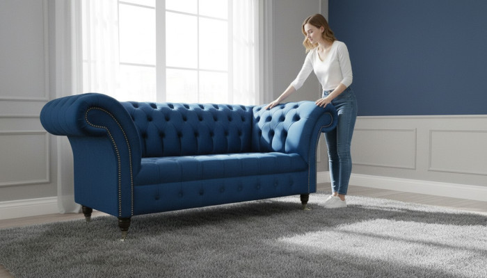 Design Chesterfield Sofagarnitur 2 Sitzer Couch Textil Blau Polster Sofas Blaue