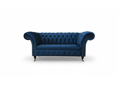 Design Chesterfield Sofagarnitur 2 Sitzer Couch Textil Blau Polster Sofas Blaue