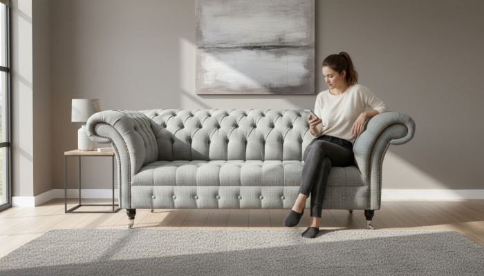 Chesterfield 3 Sitzer Designer Sofa Sofas Polster Couchen Stoff Textil
