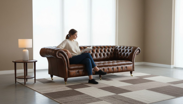 Braune Chesterfield Sofa Couch Polster Leder Couchen Garnitur 4 Sitzer
