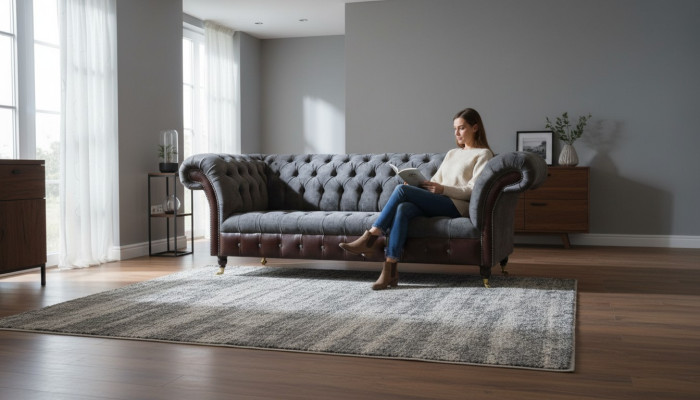 Chesterfield 3 Sitzer Wohnzimmer Couch Sofa Polster Sitz Textil Stoff