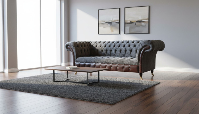 Chesterfield 3 Sitzer Wohnzimmer Couch Sofa Polster Sitz Textil Stoff