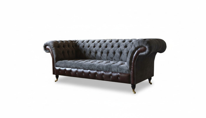 Chesterfield 3 Sitzer Wohnzimmer Couch Sofa Polster Sitz Textil Stoff