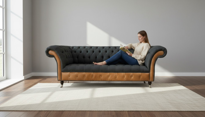 Stoff Couch Wohnlandschaft 3 Sitzer Design Sofa Sofas Couchen Graue Chesterfield