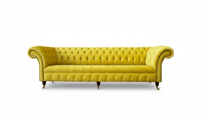 Gelbe Sofa 4 Sitzer Couch Chesterfield Polster Sitz Garnitur Leder Textil Gelb