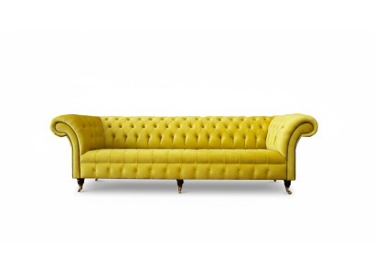 Gelbe Sofa 4 Sitzer Couch Chesterfield Polster Sitz Garnitur Leder Textil Gelb