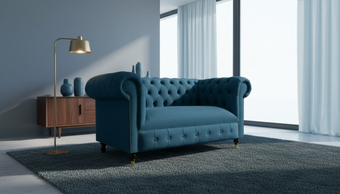 Sofa 2 Sitzer Sitz Klassische Chesterfield Blau Sofas Couchen Polster