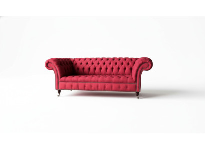 Dreisitzer Design Polster Textil Sofa 3er Möbel Chesterfield Luxus Rote Couchen